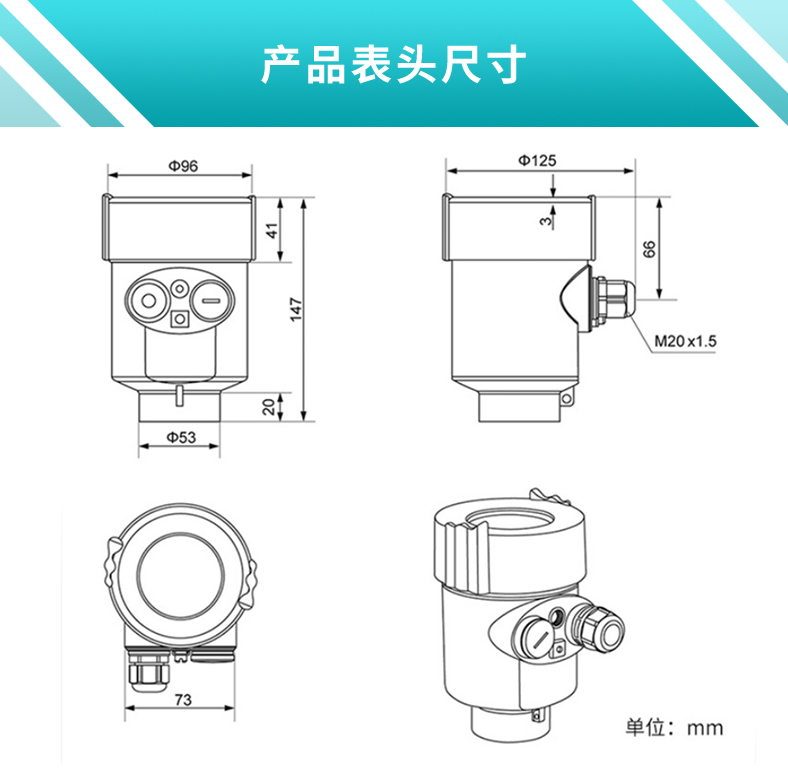 雷達(dá)液位計(jì)表頭尺寸