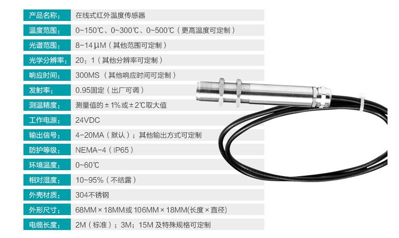 米科MIK-AL工業(yè)在線紅外測(cè)溫儀參數(shù)